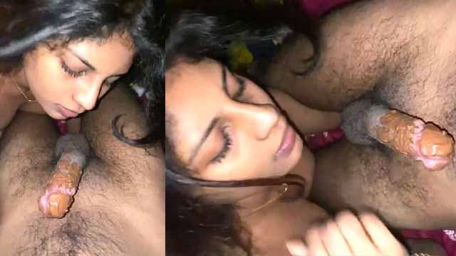 Small tits girl Licking dick and balls after applying chocolate on dick