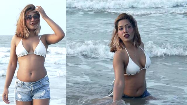 Twinkle in White Bra Hot Shorts Flaunting Sexy Body in Beach Photoshoot