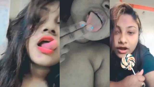 Horny Girl Licking Lollypop & Showing Boobs